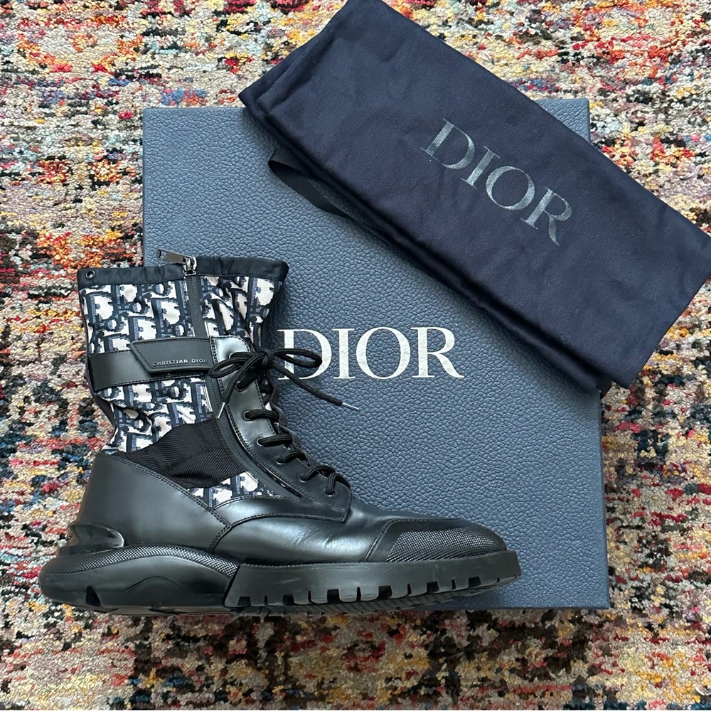 Dior Oblique Monogram Combat Polished Calfskin Boots